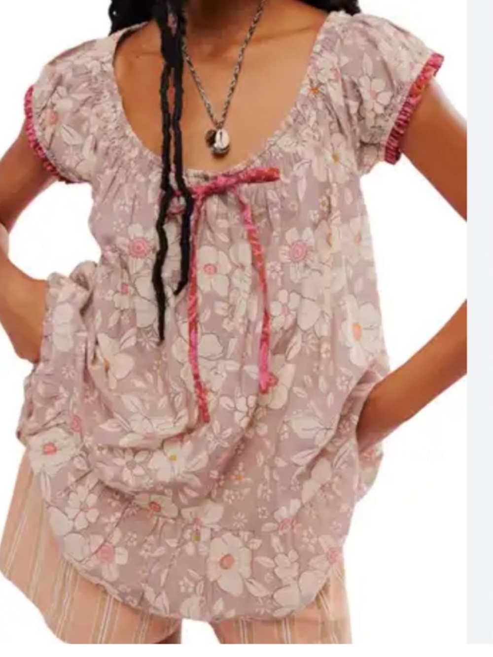 FREE PEOPLE FRANKIE FLORAL SHORT SLEEVE TUNIC S M